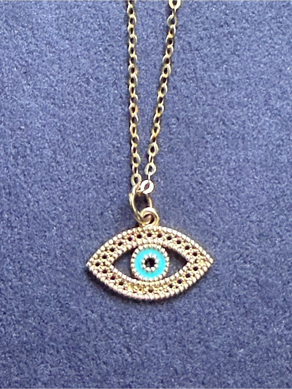 Italian Solid 14kt Nazar Pendant with aqua and black enamel- reversible